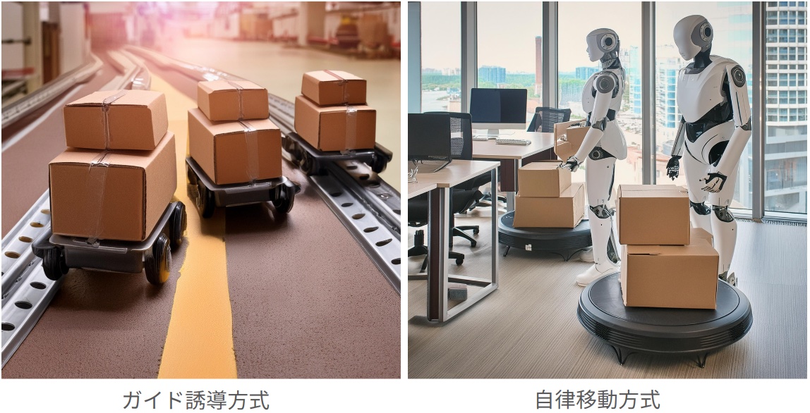 導引誘導方式(AGV)與自律移動方式(AMR)的對比（圖片出處：Preferred Robotics）
